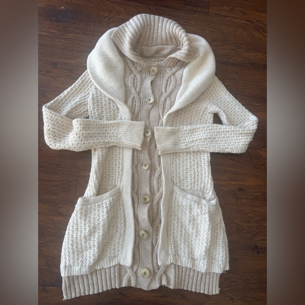 Anthropologie Cream and Tan Cable Knit Cardigan - Picture 1 of 3